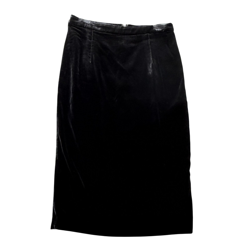 Boden Skirt Womens 8P Black Velvet Pencil Midi Lined Back Slit Stretch Office